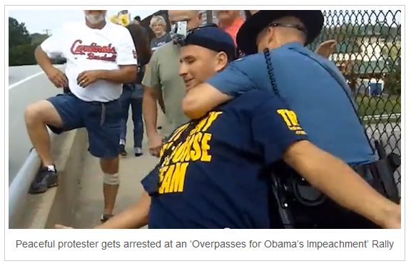 protester-gets-arrested-at-an-‘Overpasses-for-Obama’s-Impeachment’-Rally