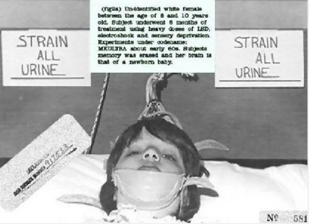   Onbekende witte meisjes in de leeftijd van 8 tot 10 jaar.  Ze ondergingen een 6 maanden lange experimentele behandeling van zeer hoge dosis LSD, elektroshock en alle ontzegging van lichamelijke prikkels.  Experimenten zijn bekend onder de codenaam MKULTRA in de jaren 60.  Na experiment was het geheugen compleet gewist zoals die van een nieuwgeboren baby. 