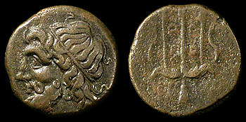 Oude munt uit de verloren stad van Poseidon